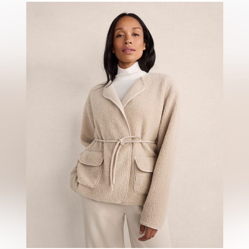 NWT Haven Well Within Women’s Curly Sherpa Minimal Jacket in Cream Size: L